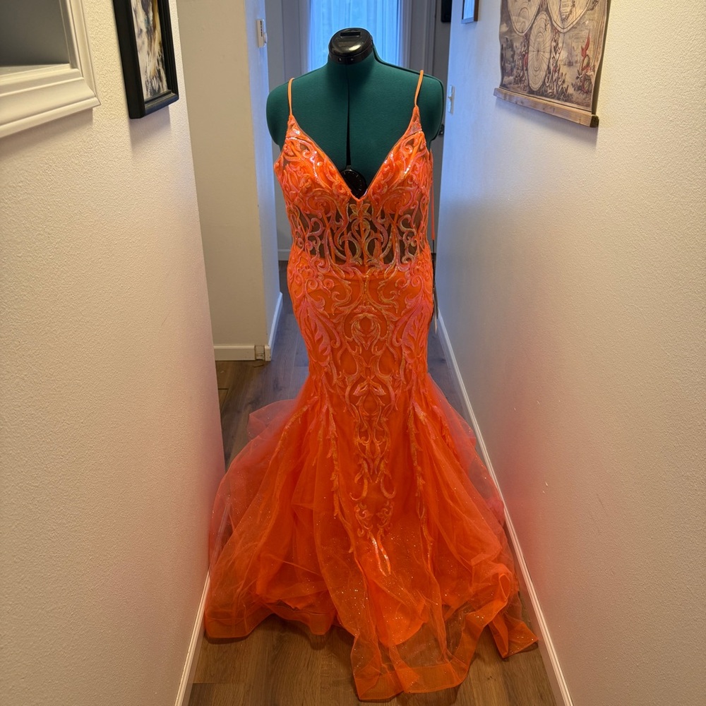 Vibrant Orange Lace Prom Dress